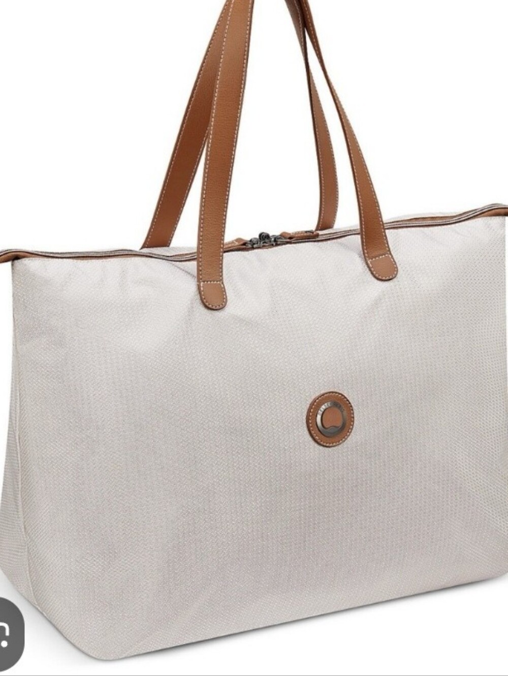> Delsey Paris Canvas Tote Bag with Brown Leather Straps